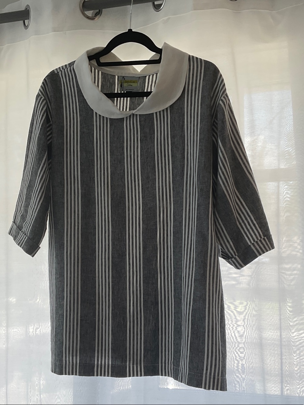 Striped Peter Pan Collar Blouse - Gray & White